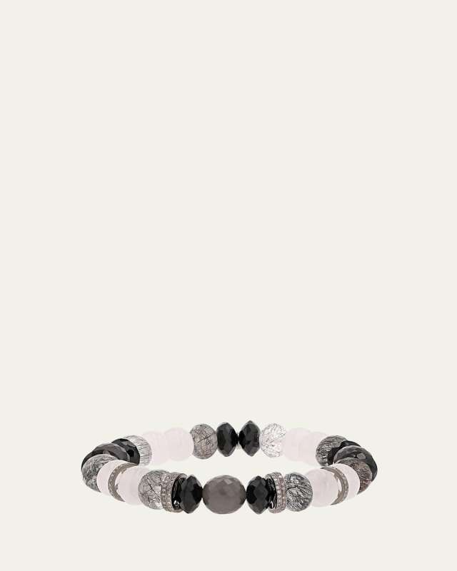 Grey Mix 10mm Bead Bracelet with Pave Diamond Rondelles